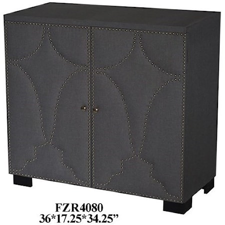 2 Door Grey Linen Nailhead Cabinet